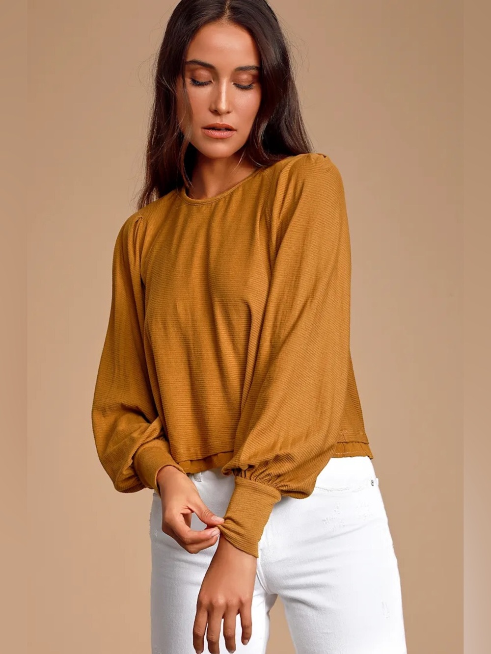 Free people Billie rust top long sleeve cuff ribbed blouse size xs